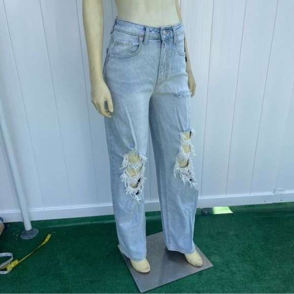Wild Fable Light Blue Distressed Highest Rise Baggy Jeans Size 24R - Picture 3 of 10